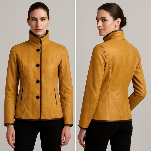 Vtg Lone Pine American Made Leather Jacket XS Tan Brown Trim Wool Cashmere Lined - Picture 2 of 16